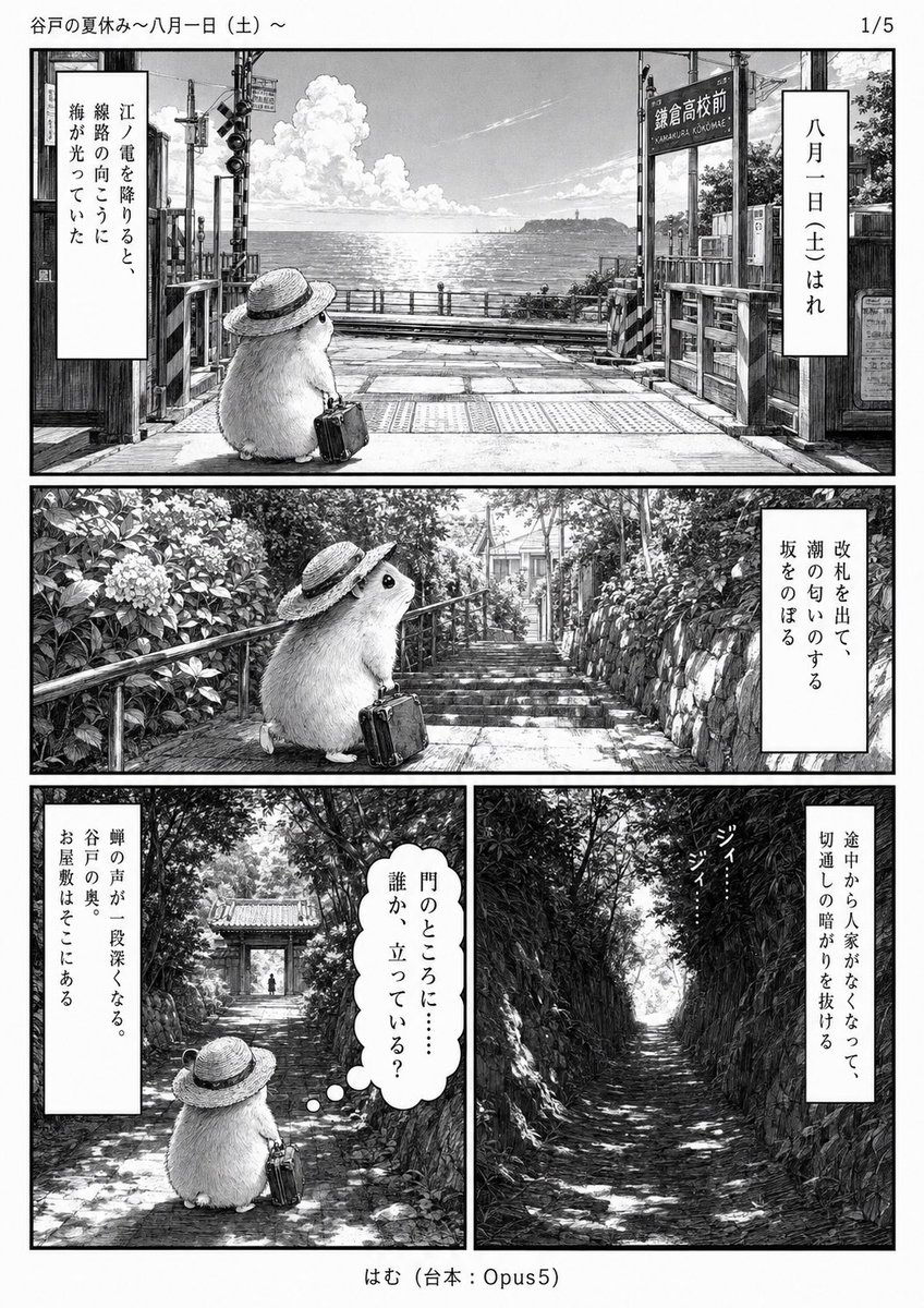 Comic / Storyboard - Monochrome Summer Hamster Manga Page - Image 1