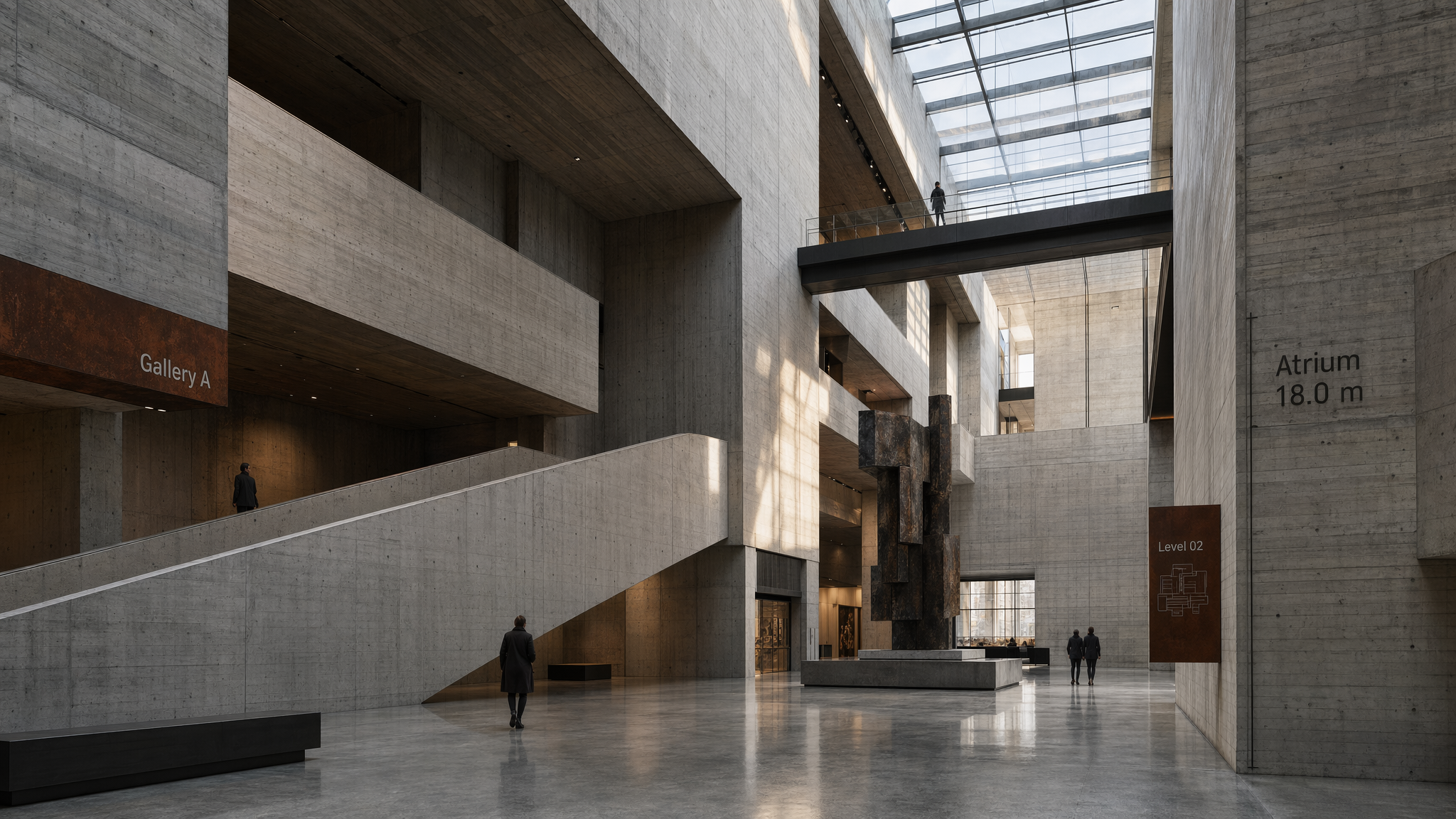 Brutalist Concrete Museum Atrium