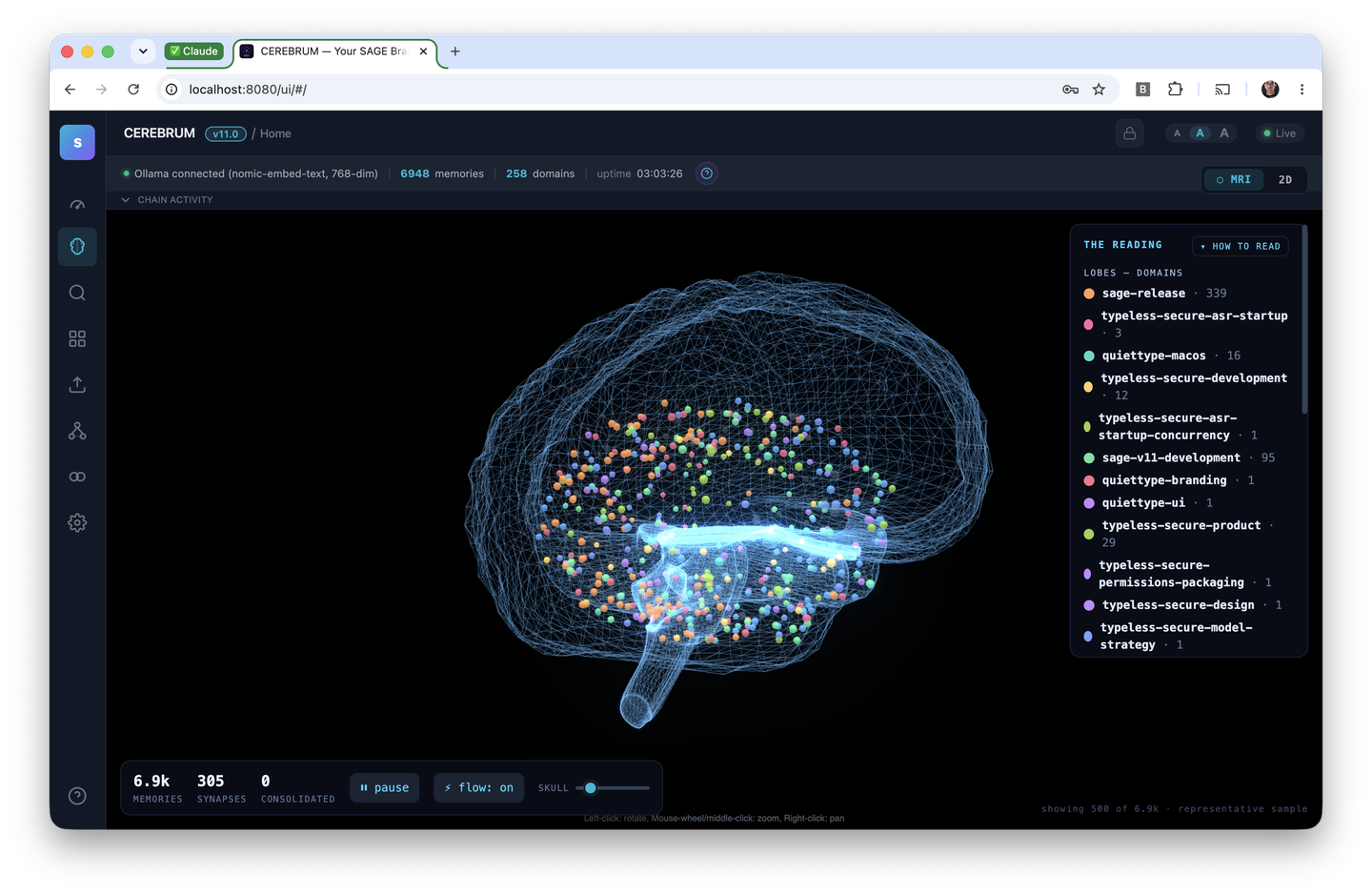 CEREBRUM MRI brain — memories mapped inside a 3D brain with focused related notes
