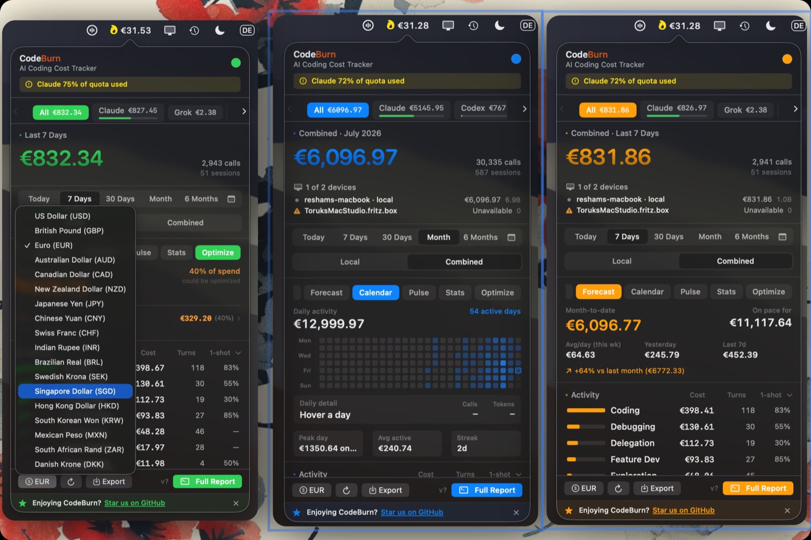 CodeBurn macOS menubar
